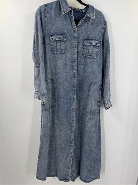 Soft Surroundings Denim Maxi Button Down Dress Women’s Size PM